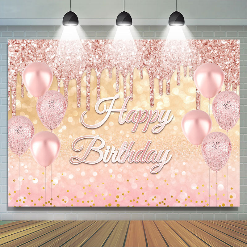 Glitter Pink Ballons Rose Gold Happy Birthday Backdrop – Lofaris