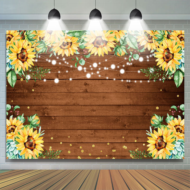 Glitter Sunflower Bokeh Wooden Happy Birthday Backdrop – Lofaris