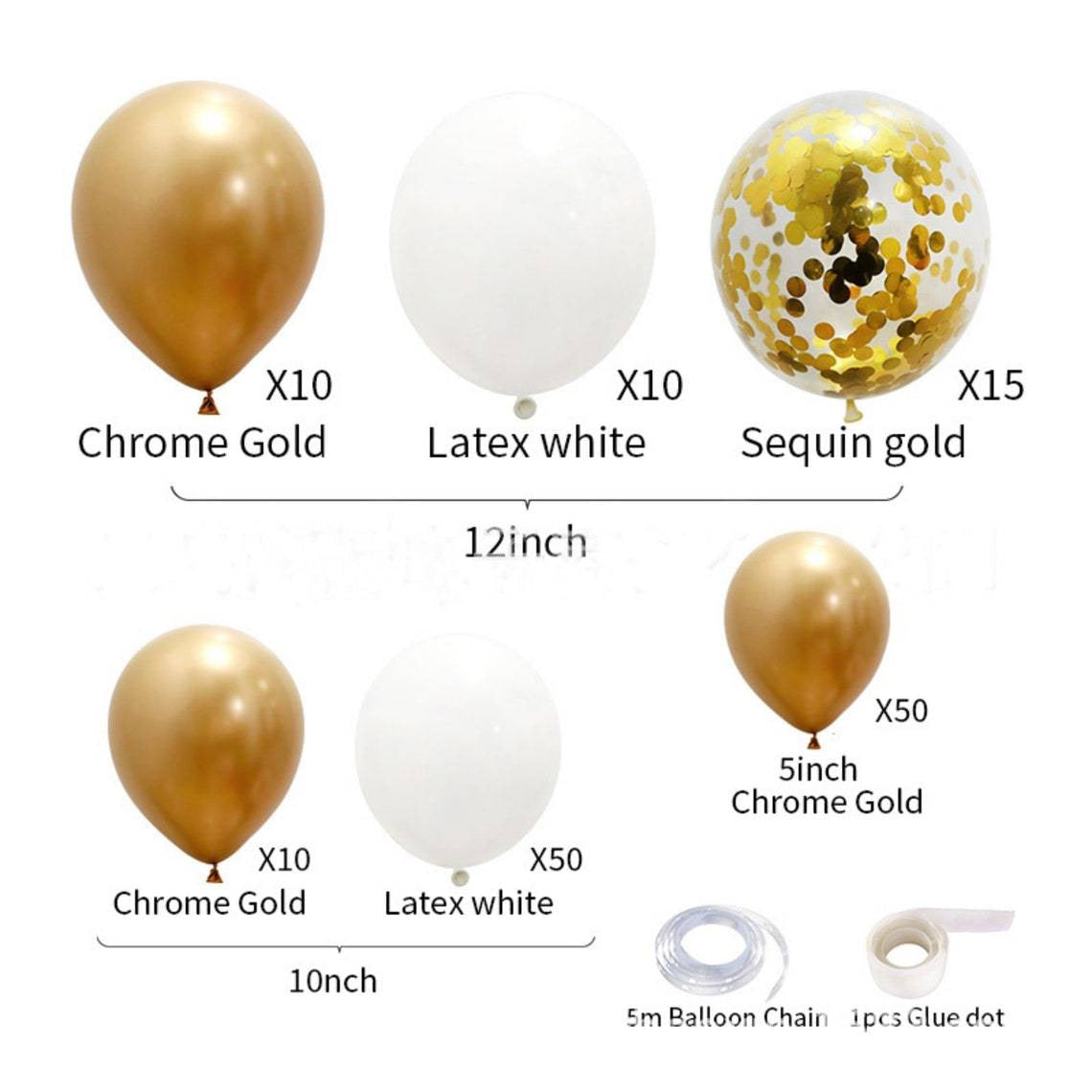 Gold DIY 145 Pack Balloon Arch Kit | Party Decorations - Gold | White ...