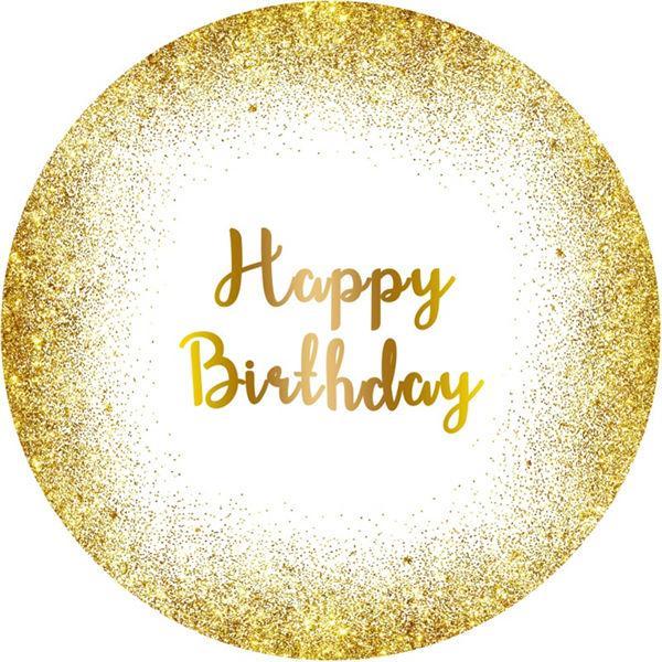 Gold Glitter Round Happy Birthday Backdrop For Party - Lofaris