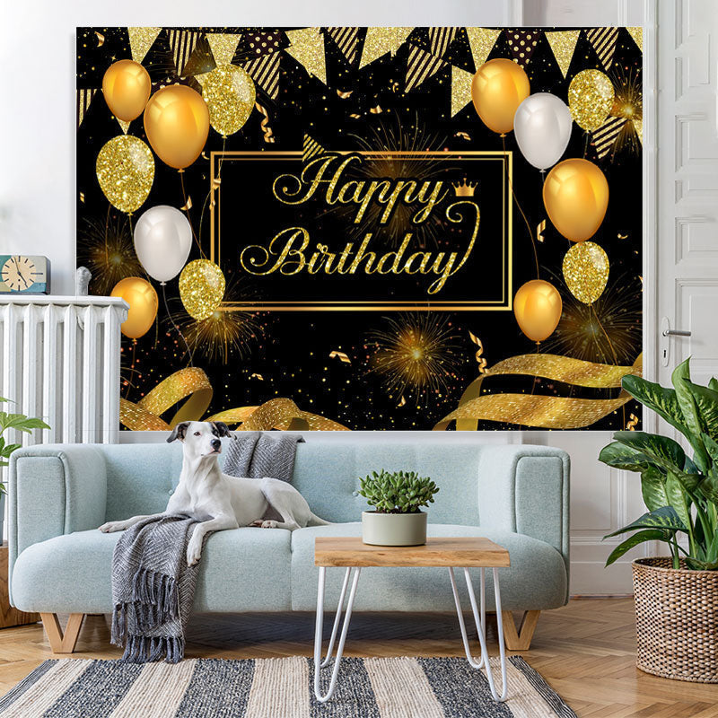 Golden Balloon And Glitter Happy Birthday Party Backdrop - Lofaris