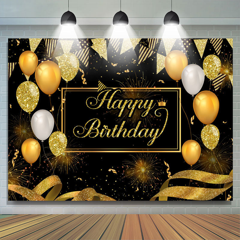 Golden Balloon And Glitter Happy Birthday Party Backdrop - Lofaris