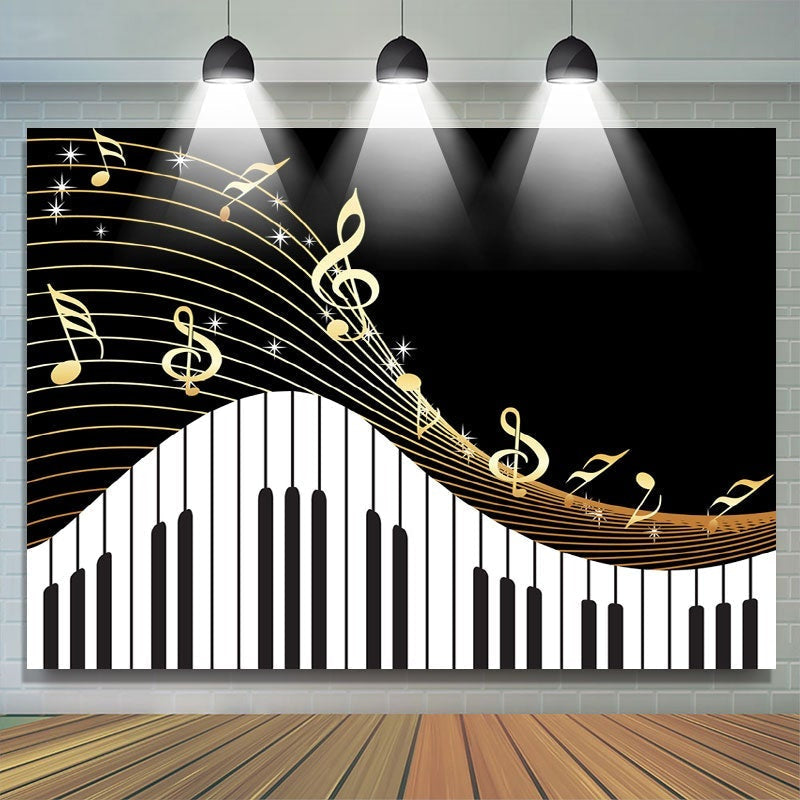 Golden Musical Notes Piano Keyboard Theme Backdrop – Lofaris