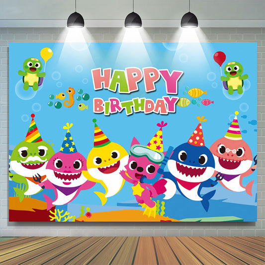 Happy Birthday Baby Shark Family Party Backdrop for Kids