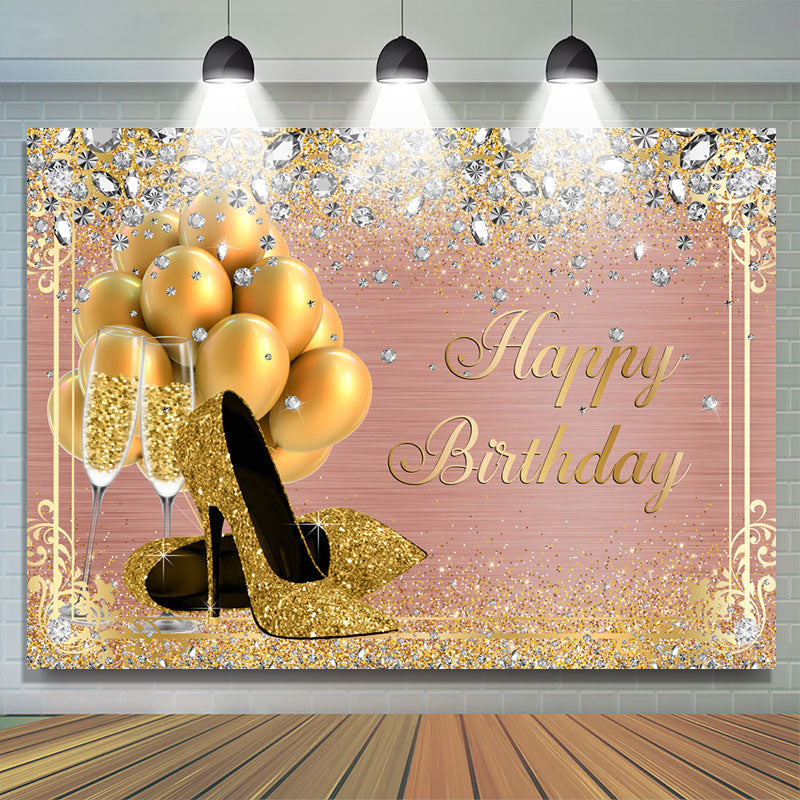 High Heels Balloon Rose Gold Happy Birthday Backdrop – Lofaris
