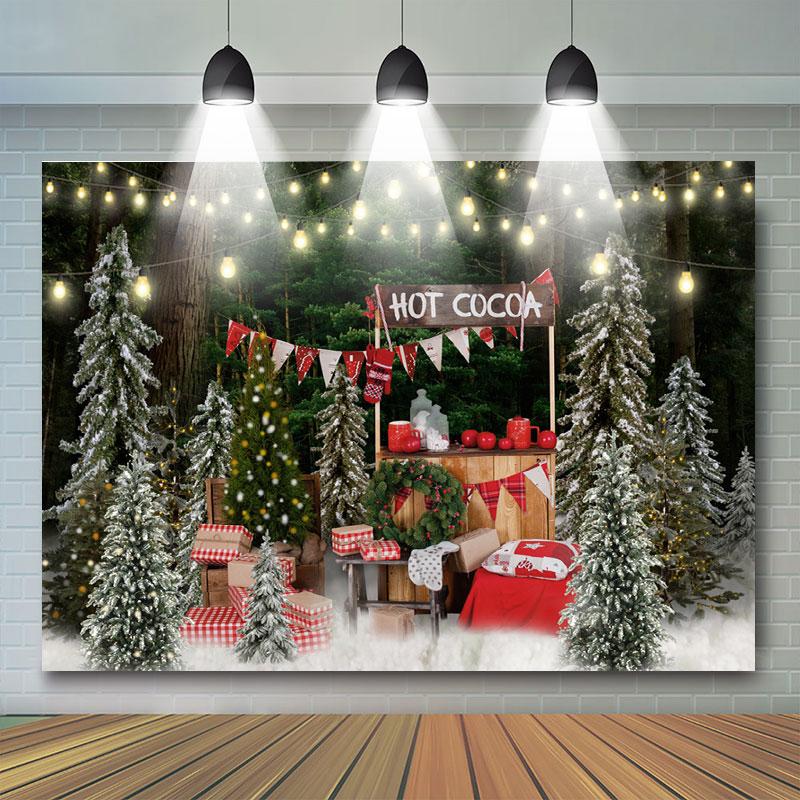Lofaris Hot Cocoa Glitter Christmas Tree Photo Backdrop