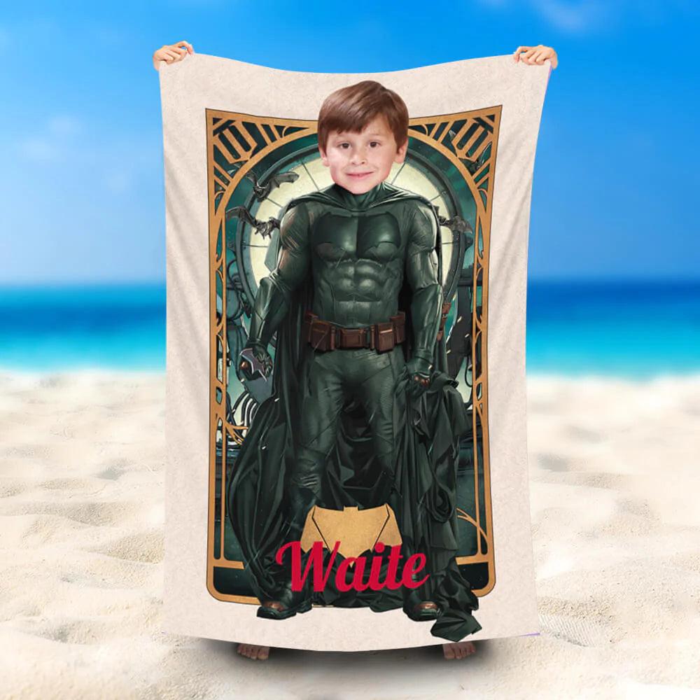 Personalized Cool Standing Batman Beach Towel With Name - Lofaris