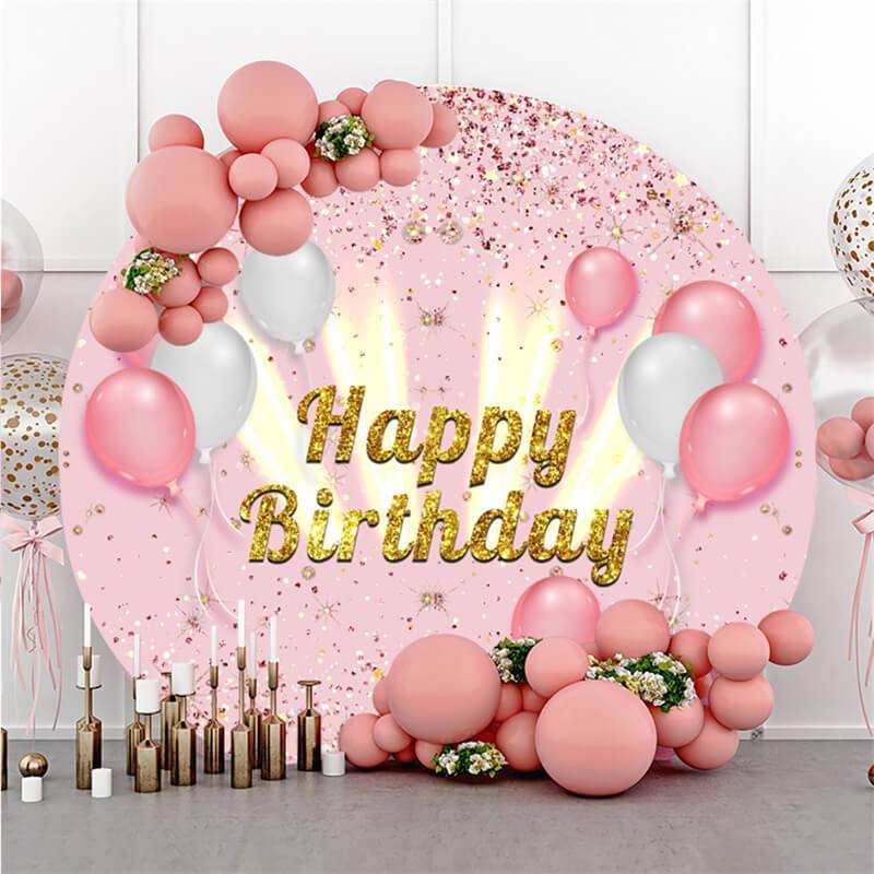 Pink Balloons And Gold Glitter Circle Birthday Backdrop - Lofaris