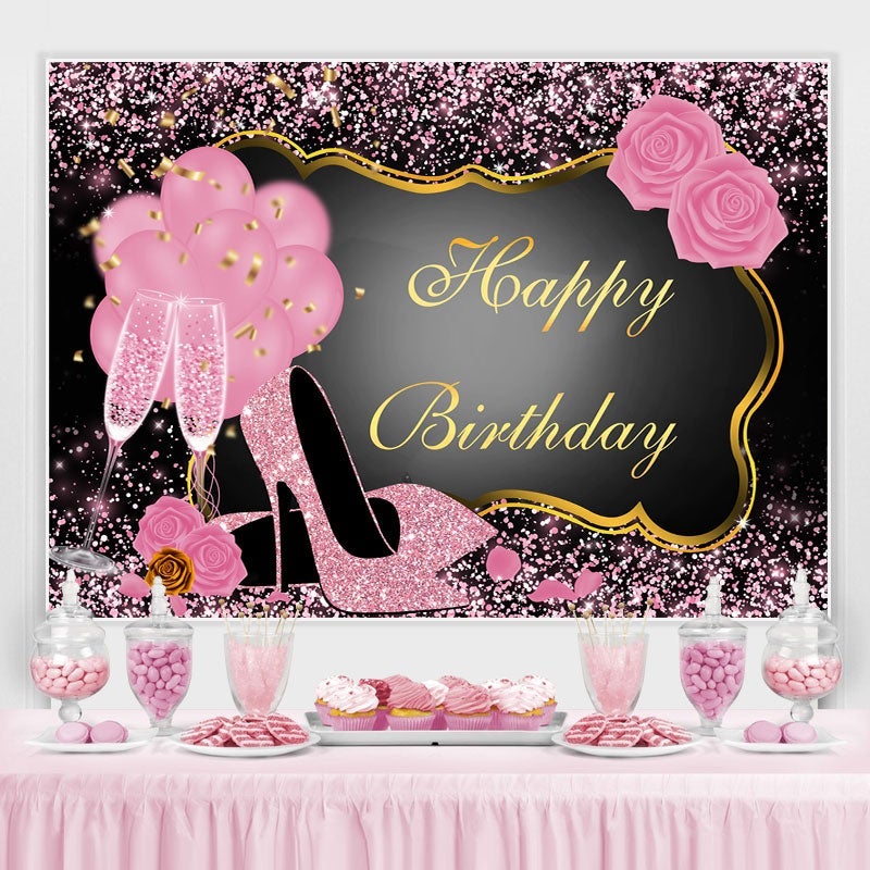 Pink Glitter Party Happy Birthday Backdrop – Lofaris