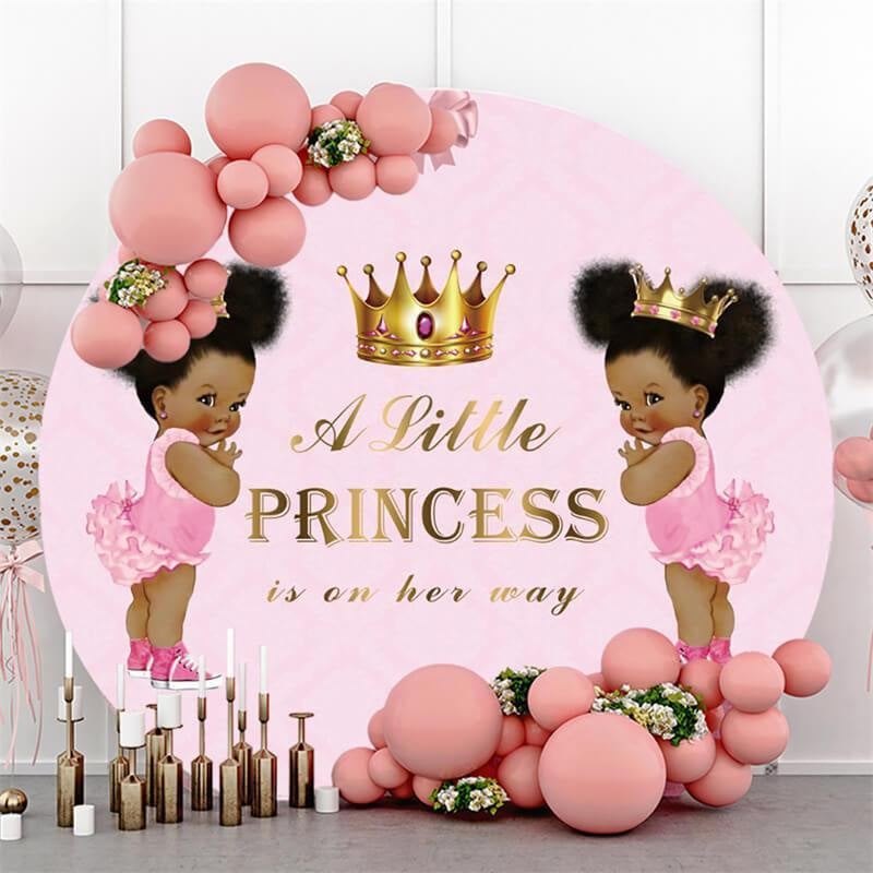 Pink Twincess Princess Baby Shower Circle Backdrop -Lofaris