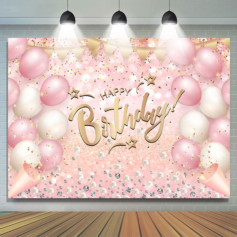 Pink White Balloon Glitter Happy Birthday Backdrop – Lofaris