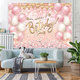 Pink White Balloon Glitter Happy Birthday Backdrop – Lofaris