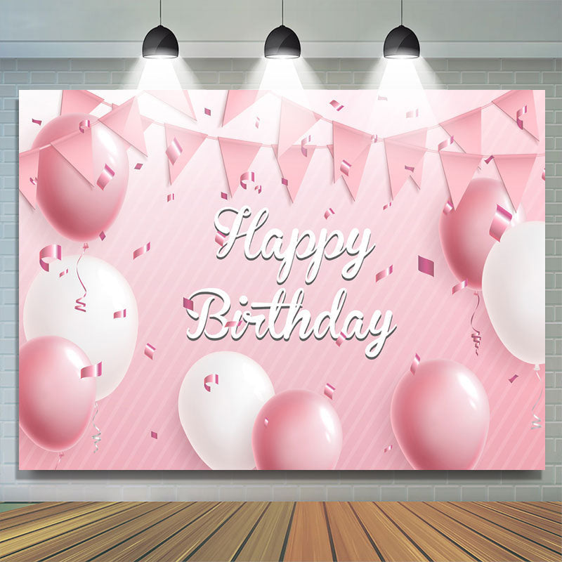 Pink White Balloon Ribbon Happy Birthday Backdrop for Girl – Lofaris