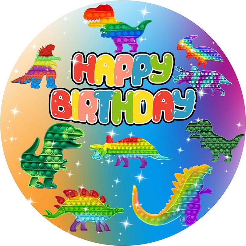 Pop It Dinosaur Themed Happy Birthday Round Backdrops – Lofaris