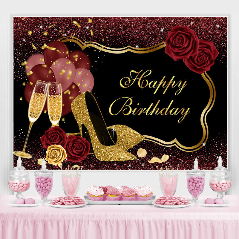Red Glitter Floral Balloon Happy Birthday Backdrop – Lofaris