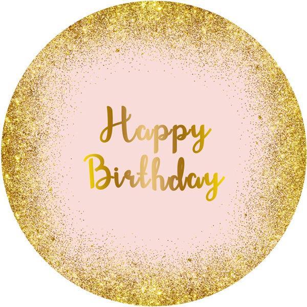 Round Gold Glitter And Pink Happy Birthday Backdrop - Lofaris
