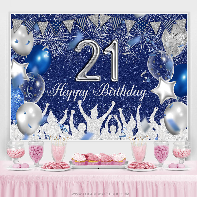 Silver Blue Glitter Balloons 21th Birthday Backdrop – Lofaris