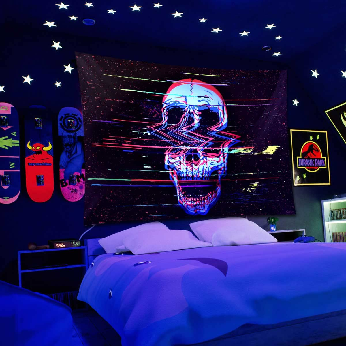 UV Reactive Addwel Blacklight Skull Tapestry for –