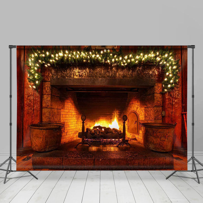 Lofaris Warm fireplace Christmas light backdrop for Photoshoot