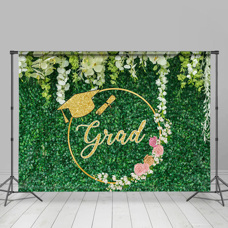 White Floral And Green Leaves 2024 Grad Party Backdrop