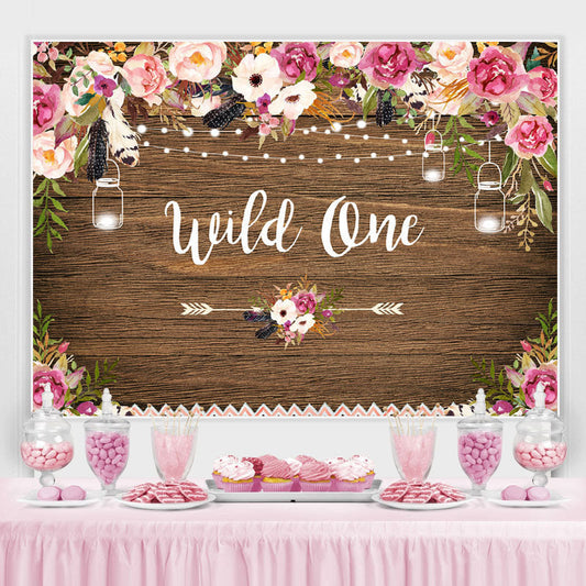 Lofaris Lucky One Floral Clover Pink 1st Birthday Backdrop