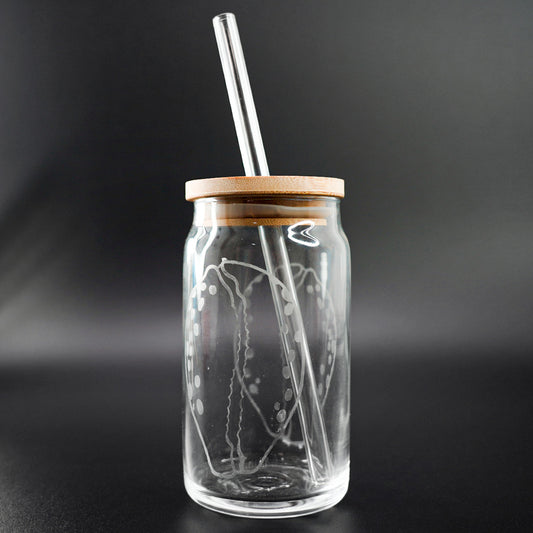 Floral Beer Can Glass, Etched Floral Iced Coffee Glass, Iced Coffee