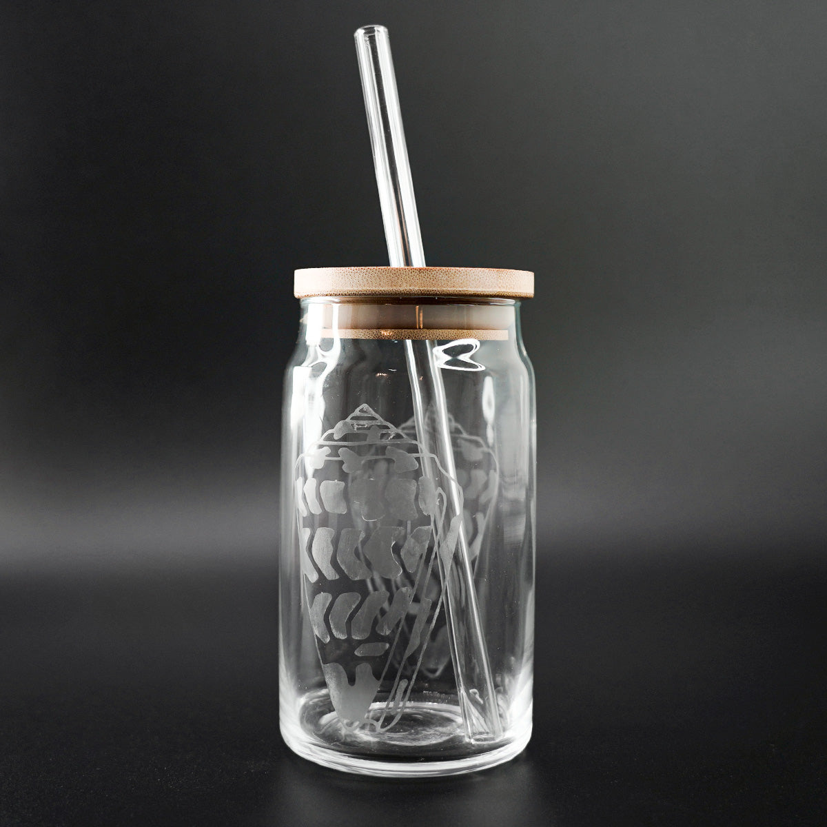 Hand Etched 16 oz Glass Tumbler with Lid & Straw - Cowrie Shell