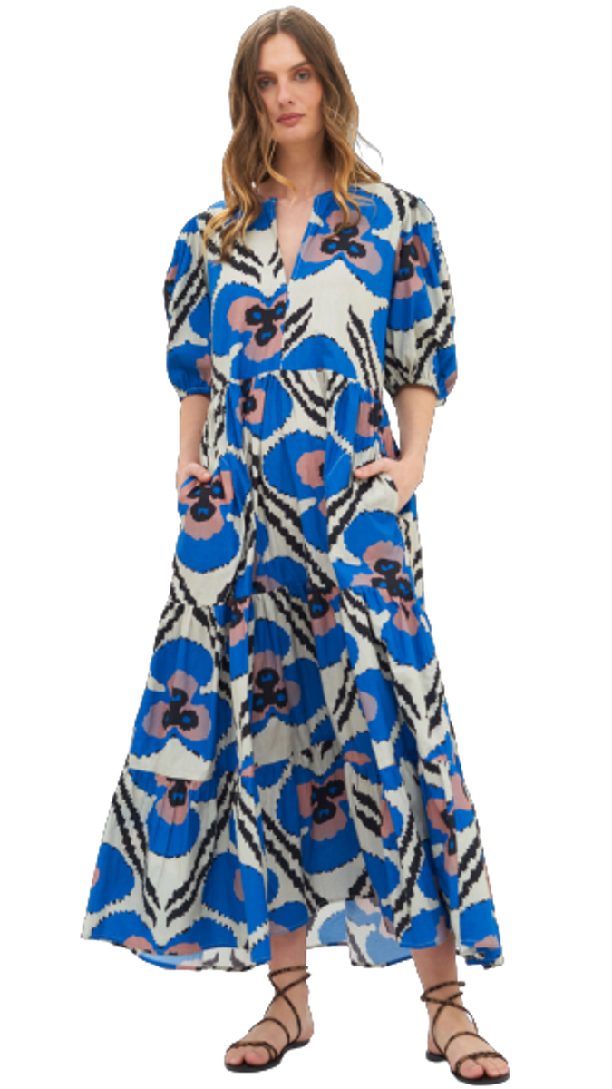 Puff Sleeve Maxi Patola in Cobalt by Oliphant – Barlow and Browning