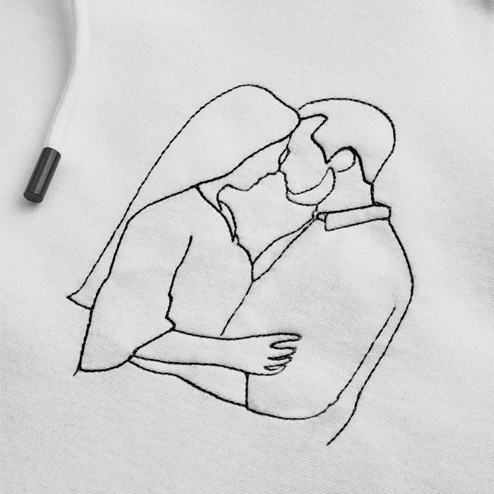 Custom Line Art Portrait From Photo Embroidered Couple Hoodie