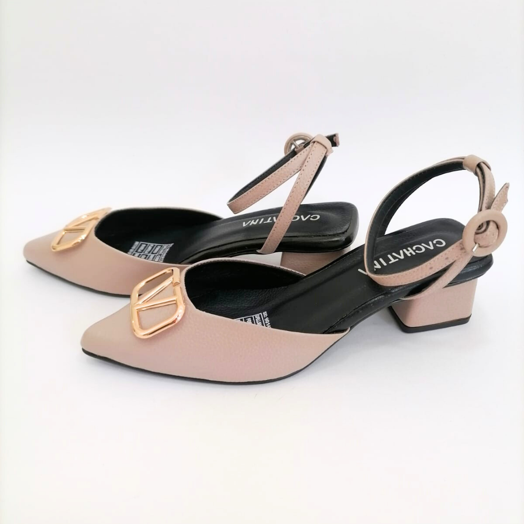 KALANDANY STORE - CALZADO CACHATINA - ESTILETO MUJER - CUERO TAUPE X NEGRO - TACON 3.5 (5.5 CM)