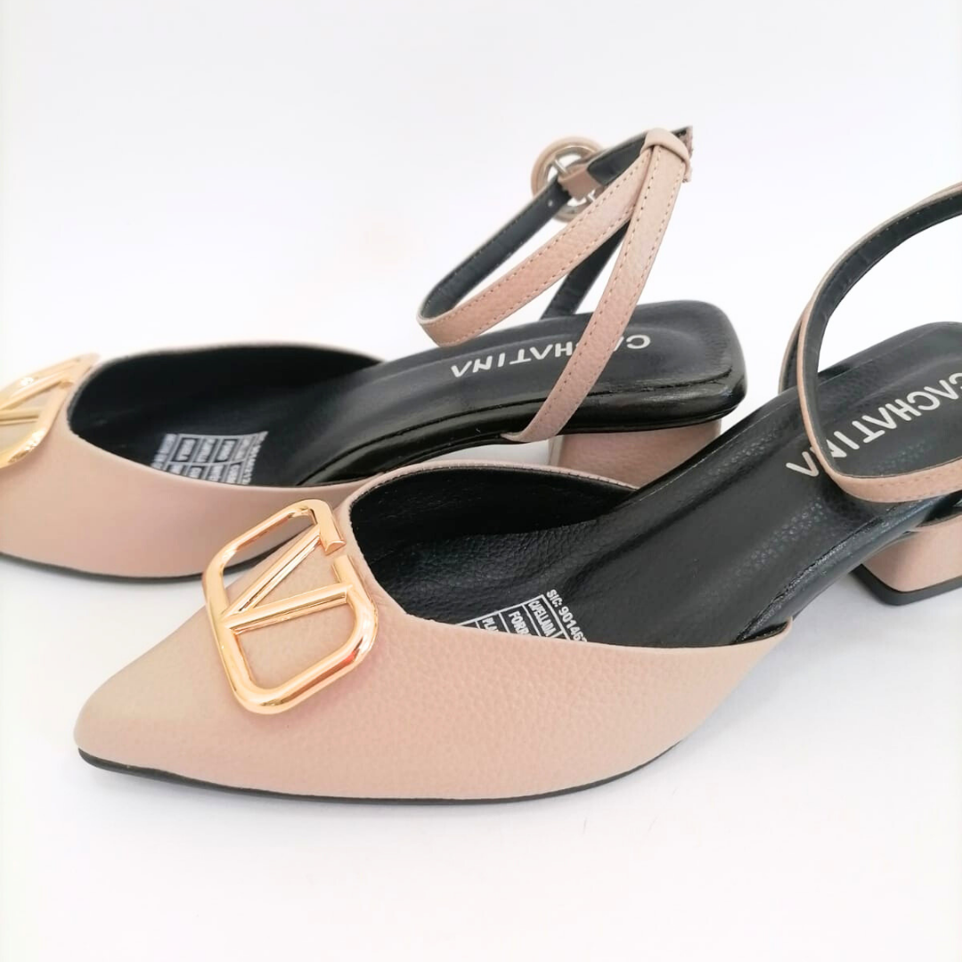 KALANDANY STORE - CALZADO CACHATINA - ESTILETO MUJER - CUERO TAUPE X NEGRO - TACON 3.5 (5.5 CM)