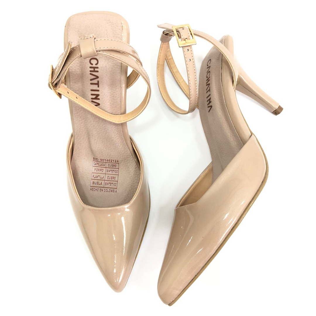 KENEL STORE - CALZADO CACHATINA - ESTILETO MUJER - CUERO CHAROL TAUPE - TACON 7.5 (10 CM)