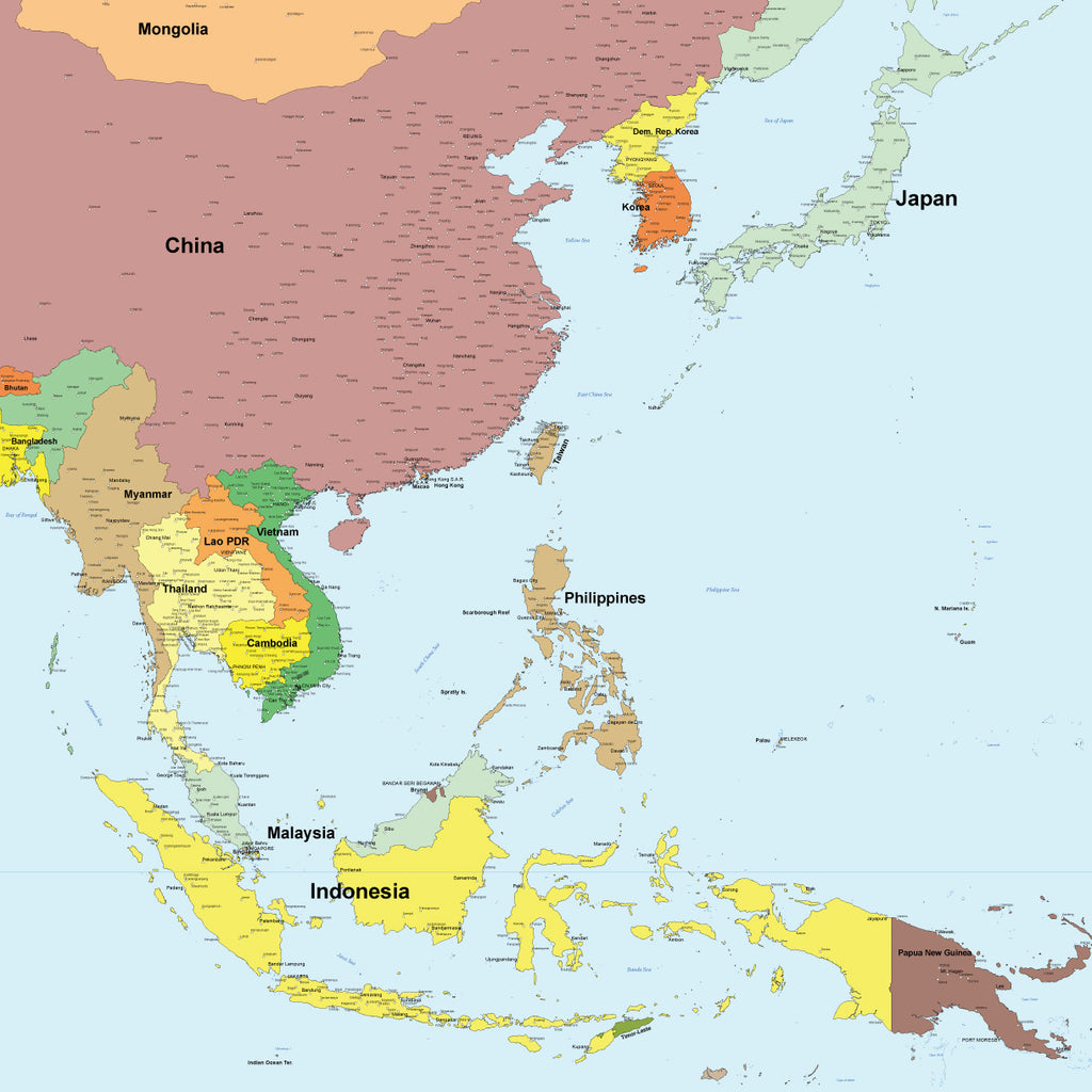 世界地図ポスター 東南アジア 正方形 Hotdogger