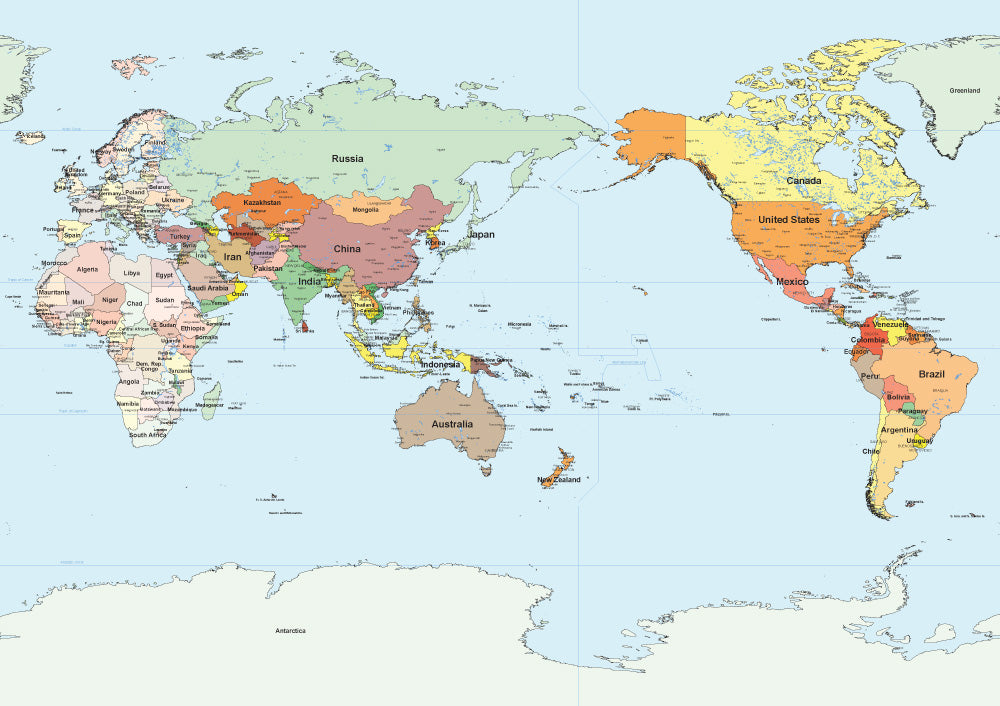 世界地図ポスター 世界地図 太平洋中心南極あり Hotdogger