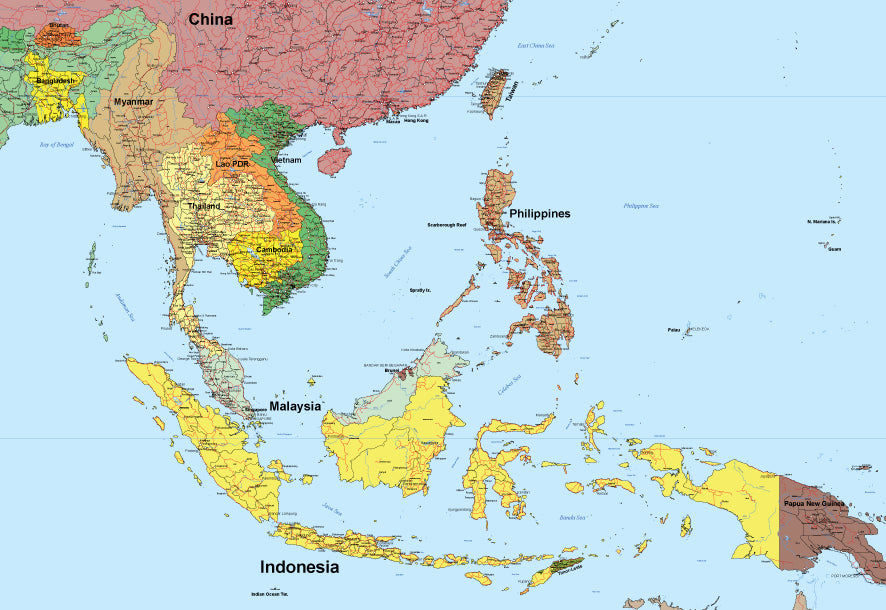 世界地図ポスター インドネシア マレーシア ミャンマー フィリピン シンガポール 台湾 タイ ベトナム Hotdogger