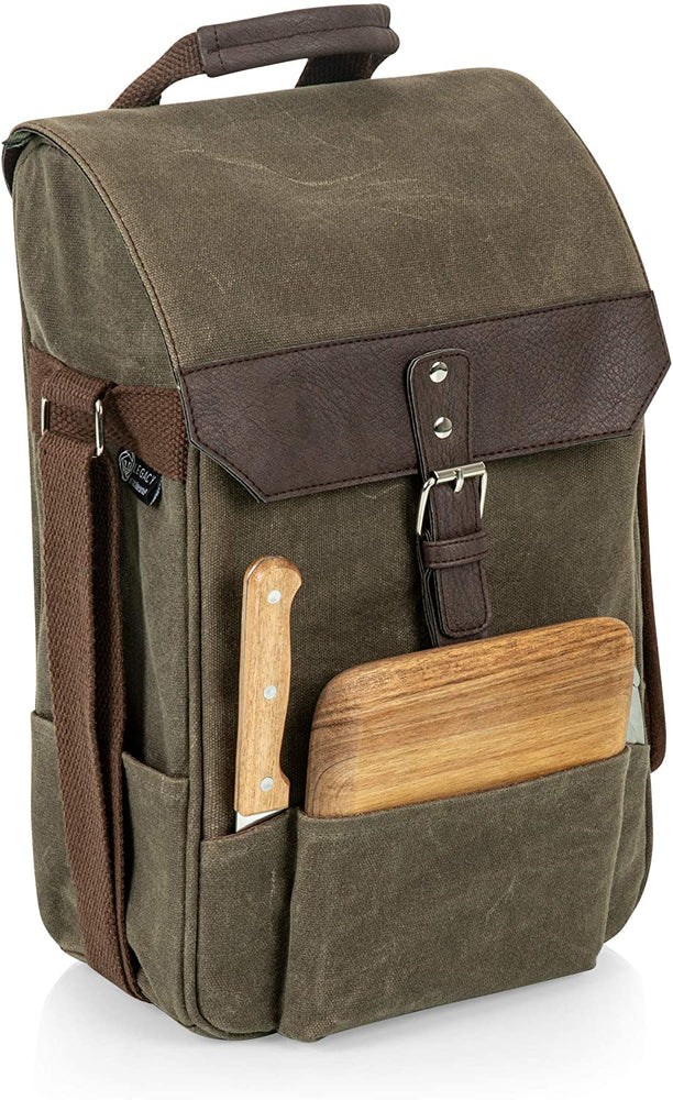 Picnic Time 2 Bottle Insulated Wine & Cheese Bag - Khaki Waxed Canvas