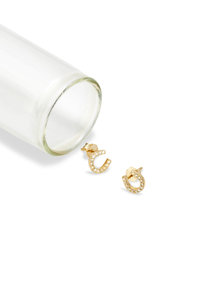 Kris Nations Horseshoe Pave Stud Earrings, Gold