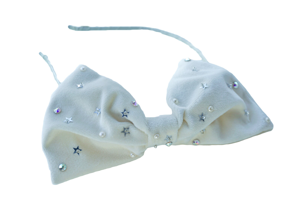 Bari Lynn Studded Star Bow Headband Off White