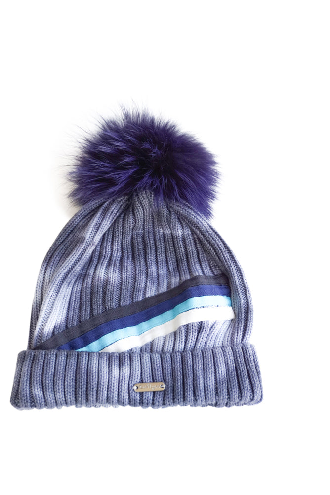 Bari Lynn Stripe Tie Dye Beanie Navy