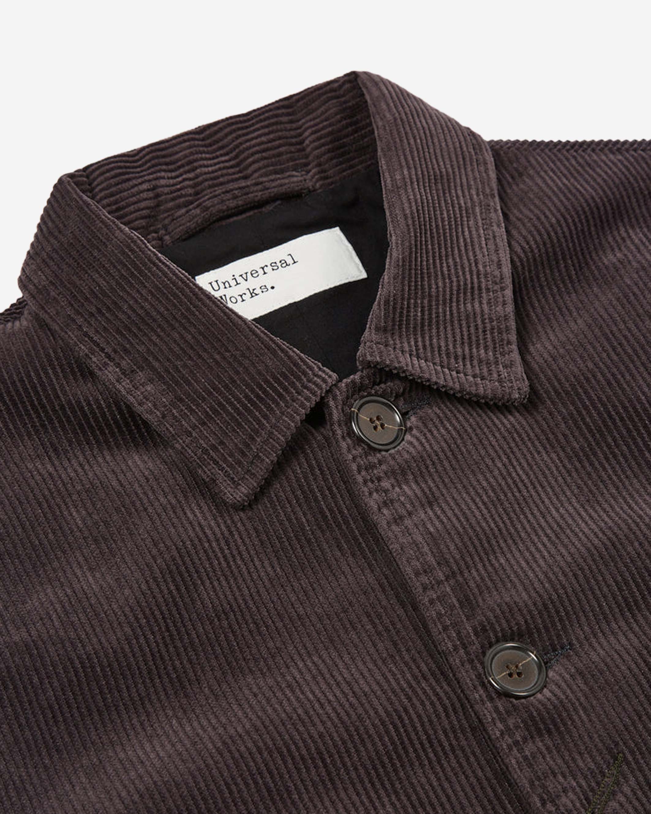 Corduroy or 'cord-du-roi' is the fabric of kings. We use it every autumn-winter season, and it is now established as a Universal Works classic. Made here in 100% cotton, it is soft, wearable, and colour-dyed to give a rich lively finish. • Regular fit. • Five-button front. • Two lower patch pockets. • One chest patch pocket. • Two internal pockets. • Fabric Content: 100% Cotton. • Washcare: Wash at 30 degrees. Do not bleach. Do not tumble dry. Cool iron. Do not dry clean. Wash like colours together.