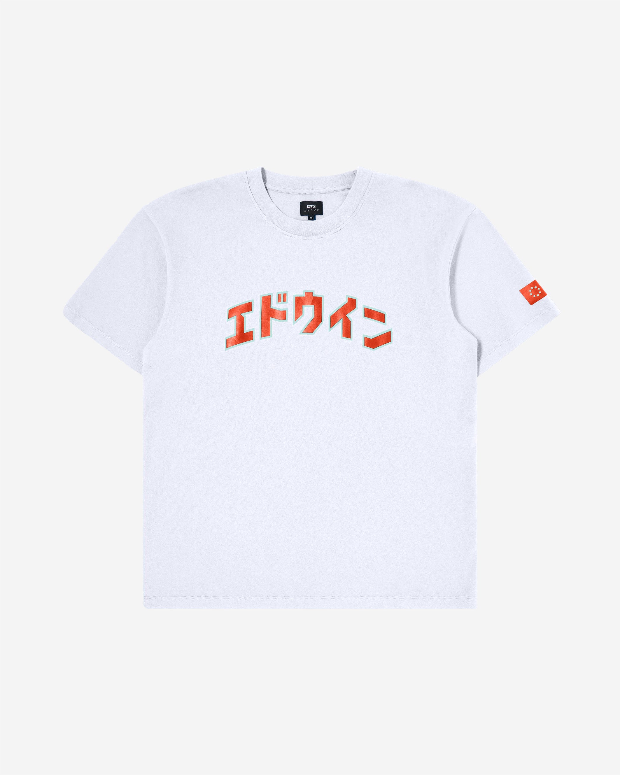 The EDWIN Katakana Retro T-Shirt is an oversized-fit T-Shirt, made from 100% cotton and with prints on the front and sleeves. 160g/m² Single Jersey 100% Cotton Oversized Fit Front and Sleeve Prints Collar Rib