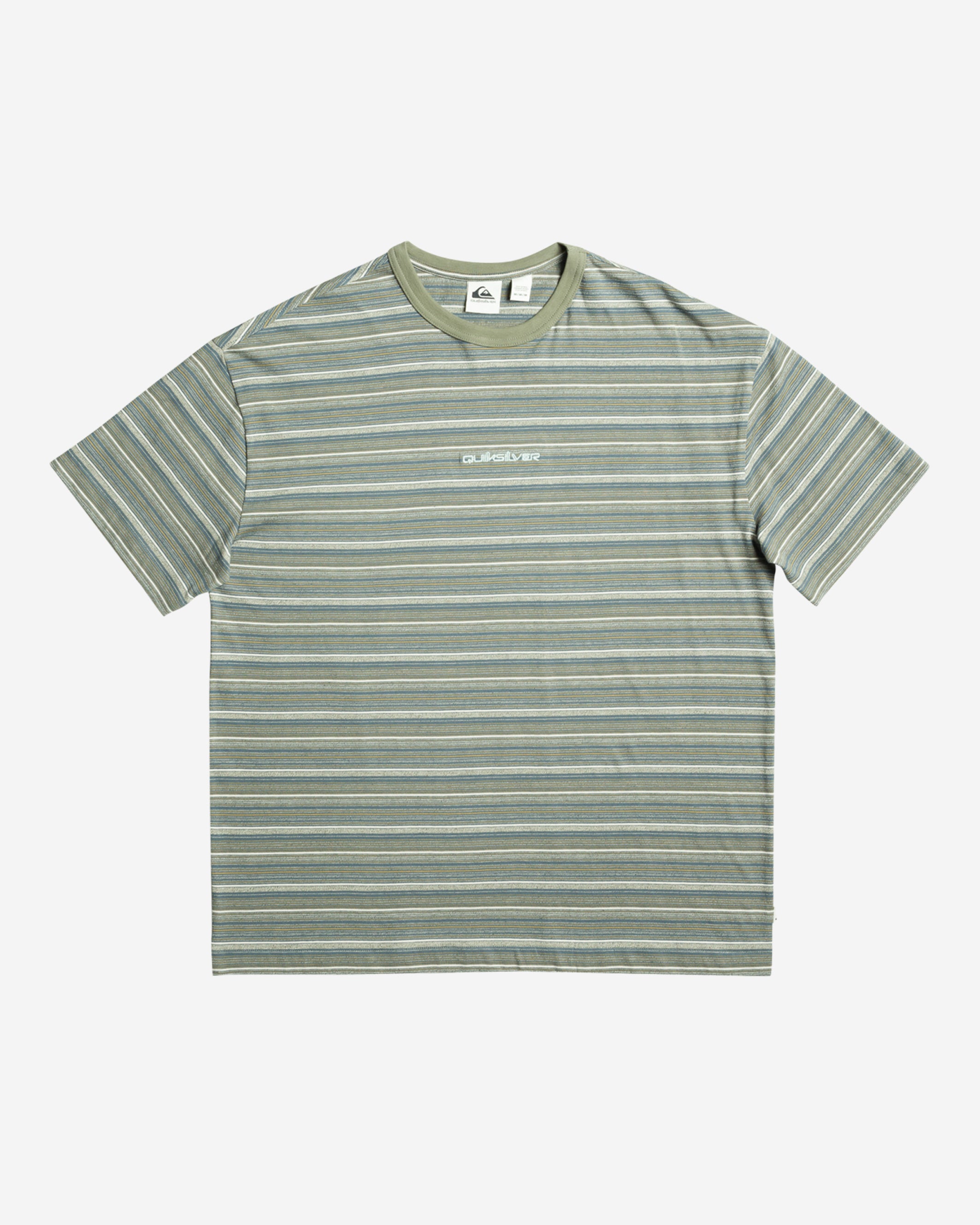 Made of pure cotton fabric with yarn-dyed stripes, this classic-fit tee features a ribbed neckline and an embroidered logo on the front.