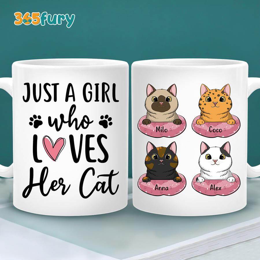 Just A Girl Who Loves Her Cats Personalized Coffee Mug.