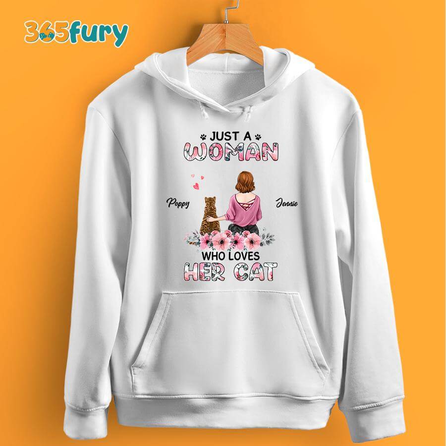 Just A Woman Who Loves Her Cat Personalized Pullover Hoodie.