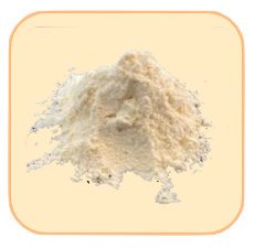 A pile of fine, light beige powder on a cream-colored background.