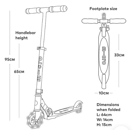 Sprite Micro Scooter LED Foldable Dimensions