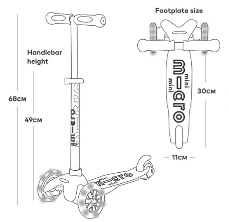 Mini Micro Scooter - Deluxe LED Dimensions