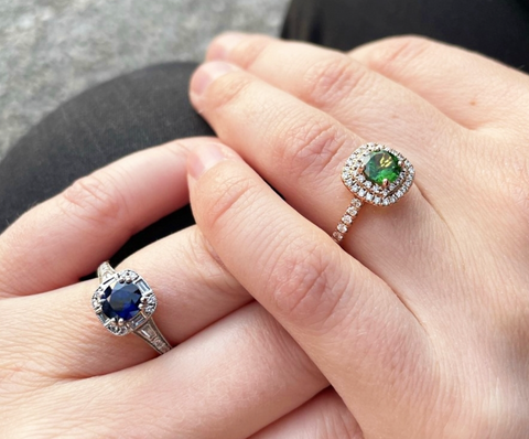 Lesbian engagement rings on both hands