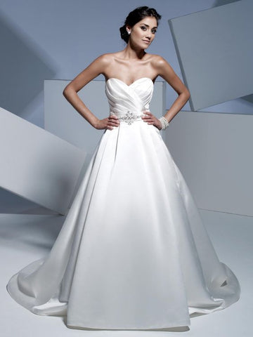 2010s wedding fashion , strapless wedding gown with sash