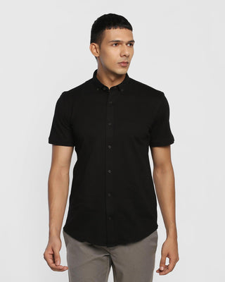 Linen Formal Half Sleeve Black Solid Shirt - Bowen